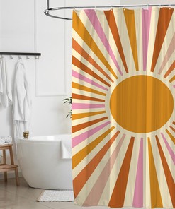 Boho Vintage Sunburst Rainbow Shower Curtain - Abstract Sun Design with Personalized Home Decor and Bathroom Decor Gift 