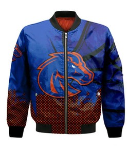 Boise State Broncos Bomber Jacket Basketball Net Grunge Pattern- NCAA