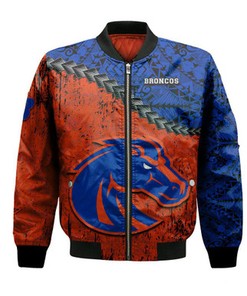 Boise State Broncos Bomber Jacket Grunge Polynesian Tattoo- NCAA