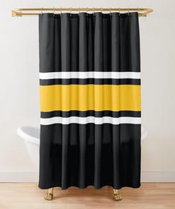 Bold Black and Yellow Power Stripe Shower Curtain - Modern Bathtub Decor