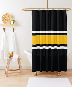 Bold Black and Yellow Power Stripe Shower Curtain - Modern Bathtub Decor