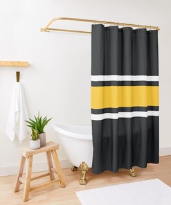 Bold Black and Yellow Power Stripe Shower Curtain - Modern Bathtub Decor