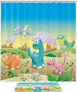 Bold, Waterproof Shower Curtain with Dinosaurs Design for Bathroom Decor