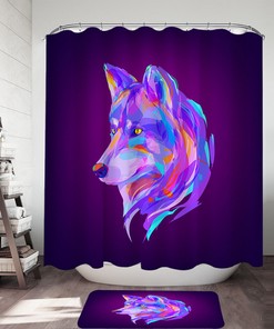Bold and Vibrant Purple Wolf Shower Curtain with Artistic Design 