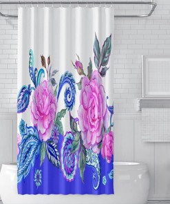 Border Roses Paisley Watercolor Shower Curtain Home Bathroom Decor
