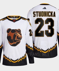 Boston Bruins 2022 Reverse Retro 2.0 Jack Studnicka 23 White Primegreen Jersey Men's