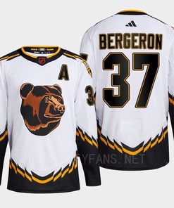 Boston Bruins 2022 Reverse Retro 2.0 Patrice Bergeron 37 White Primegreen Jersey Men's