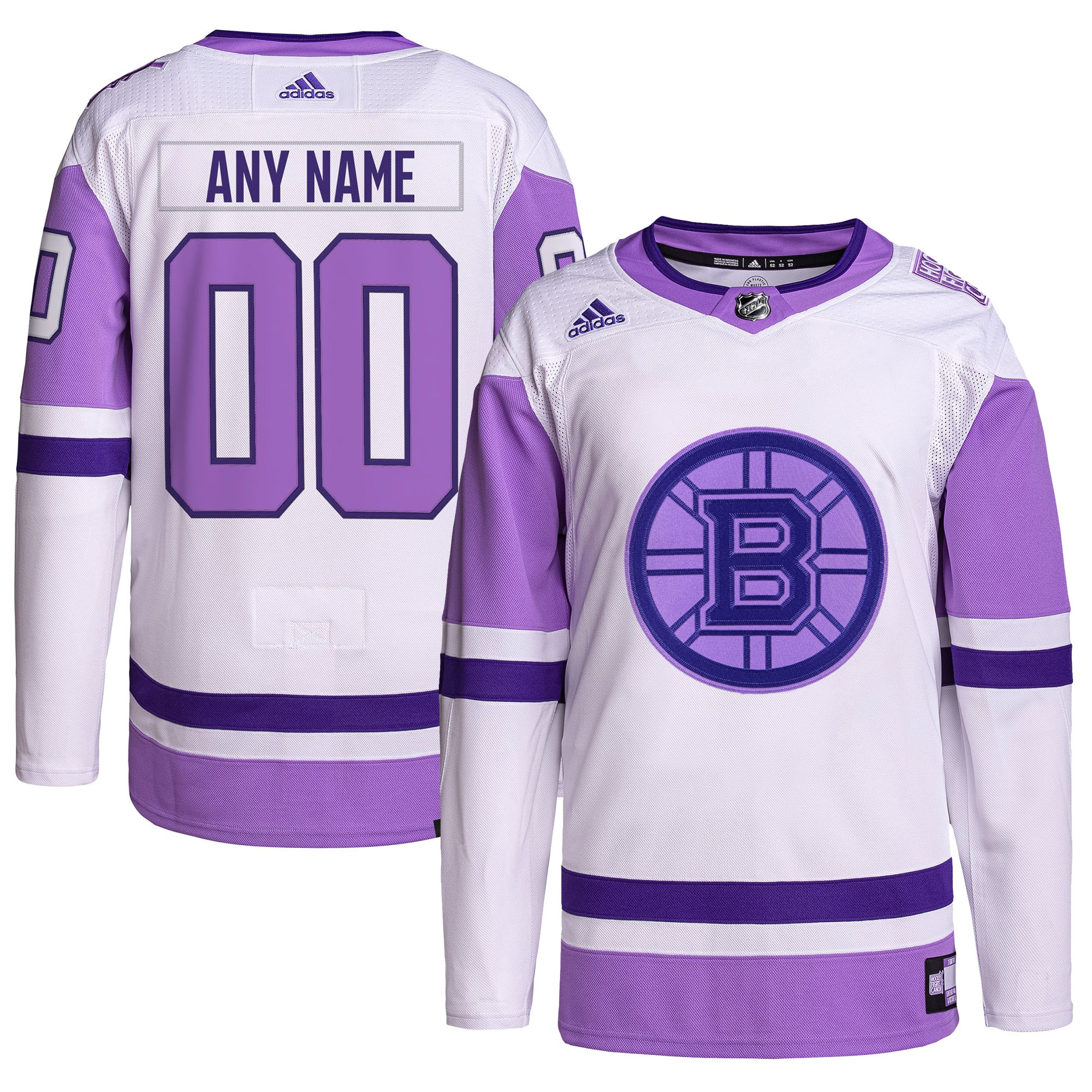 Boston Bruins Adidas Hockey Fights Cancer Primegreen Authentic Custom Jersey - White/purple Custom Jerseys Nhl