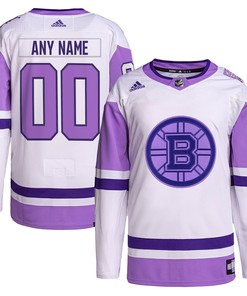 Boston Bruins Adidas Hockey Fights Cancer Primegreen Authentic Custom Jersey - White/purple Custom Jerseys Nhl