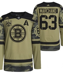 Boston Bruins Brad Marchand 2022 Military Appreciation Night Camo 63 Jersey Primegreen Jersey