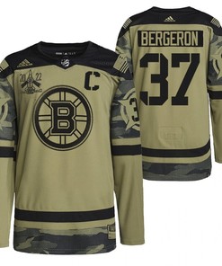 Boston Bruins Patrice Bergeron 2022 Military Appreciation Night Camo 37 Jersey Primegreen Jersey