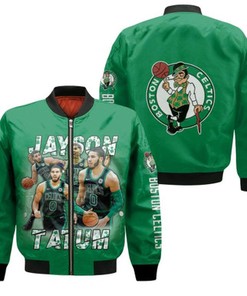 Boston Celtics Jayson Tatum 0 NBA King Of Player Logo Team Green Gift For Celtics Fans Bomber Jacket