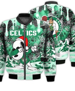 Boston Celtics Snoopy Dabbing The Peanuts Sports Football American Christmas Dripping Matching Gifts Unisex 3D Bomber Jacket