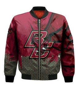 Boston College Eagles Bomber Jacket Basketball Net Grunge Pattern- NCAA