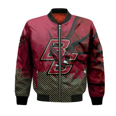 Boston College Eagles Bomber Jacket Basketball Net Grunge Pattern- NCAA