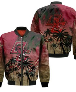 Boston College Eagles Bomber Jacket Coconut Tree Tropical Grunge - NCAA
