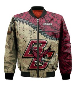 Boston College Eagles Bomber Jacket Grunge Polynesian Tattoo- NCAA