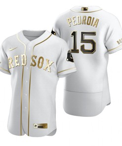 Boston Red Sox #15 Dustin Pedroia Mlb Golden Brandedition White Jersey Gift For Red Sox Fans