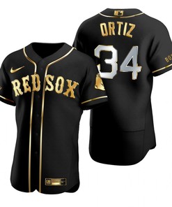 Boston Red Sox #34 David Ortiz Mlb Golden Brandedition Black Jersey Gift For Red Sox Fans