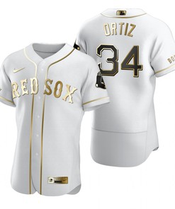 Boston Red Sox #34 David Ortiz Mlb Golden Brandedition White Jersey Gift For Red Sox Fans