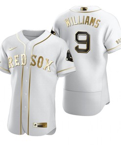 Boston Red Sox #9 Ted Williams Mlb Golden Brandedition White Jersey Gift For Red Sox Fans