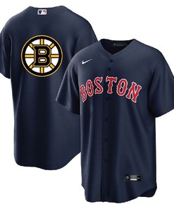 Boston Red Sox Bruins Navy Cool Base Stitched Baseball Jersey
