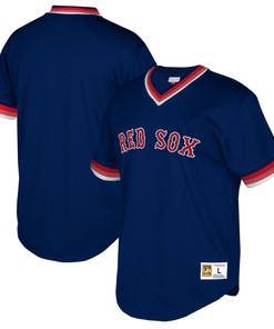 Boston Red Sox Mitchell & Ness Big & Tall Cooperstown Collection Mesh Wordmark V-neck Jersey - Navy Mlb