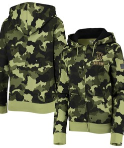 Boston Red Sox New Era Womens 2022 Mlb Armed Forces Day Camo Full-zip Hoodie - Green