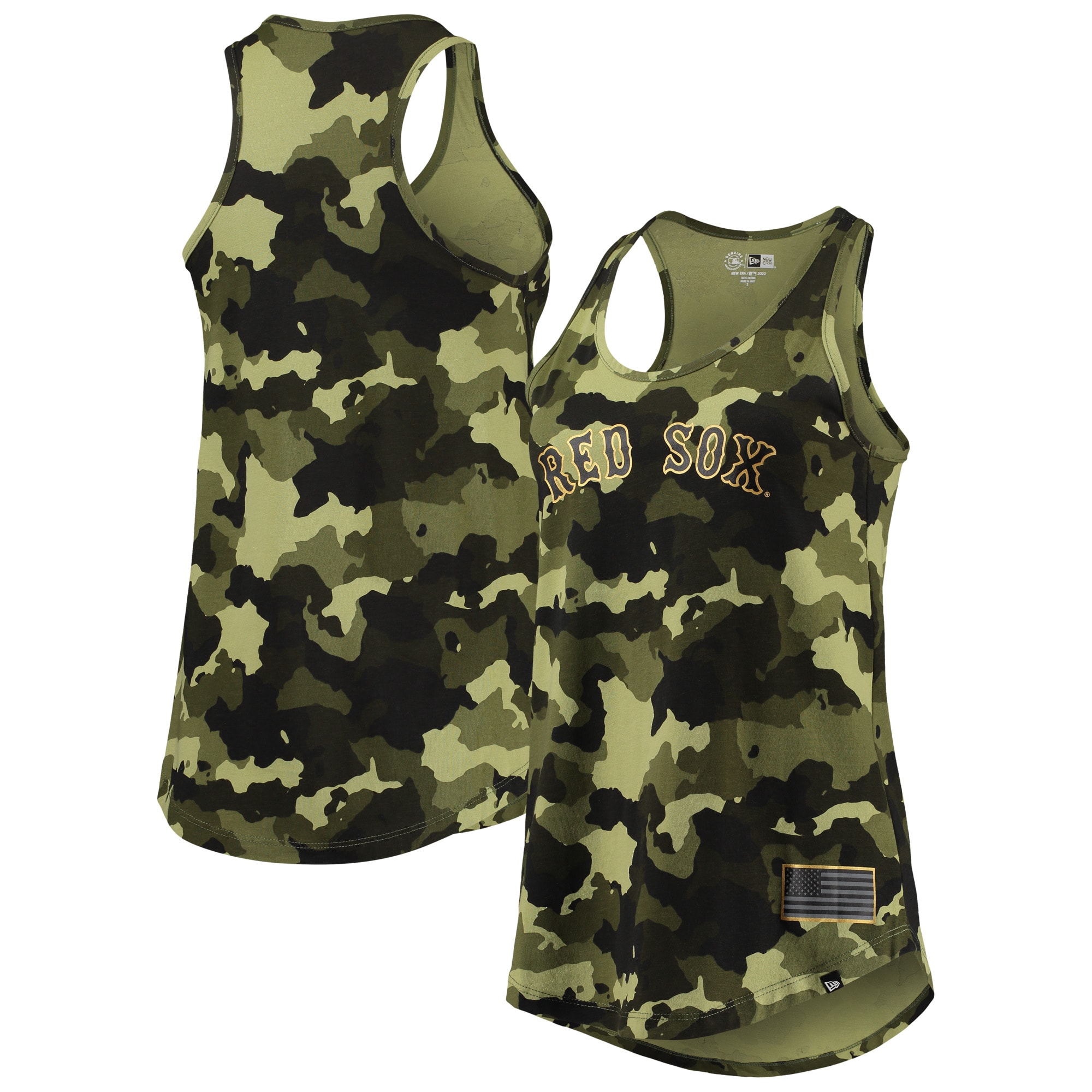 Boston Red Sox New Era Womens 2022 Mlb Armed Forces Day Camo Racerback Tank Top - Green