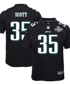 Boston Scott 35 Philadelphia Eagles Super Bowl LVII Champions 2 Stars Youth Game Jersey - Black