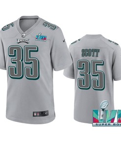 Boston Scott 35 Philadelphia Eagles Super Bowl LVII Patch Atmosphere Fashion Game Jersey - Gray