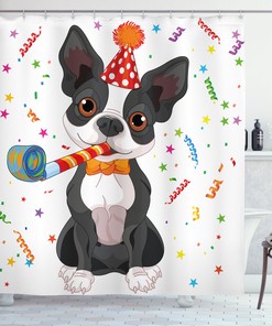 Boston Terrier Dog Print Shower Curtain for Cute Bathroom Decor