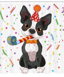 Boston Terrier Dog Print Shower Curtain for Cute Bathroom Decor
