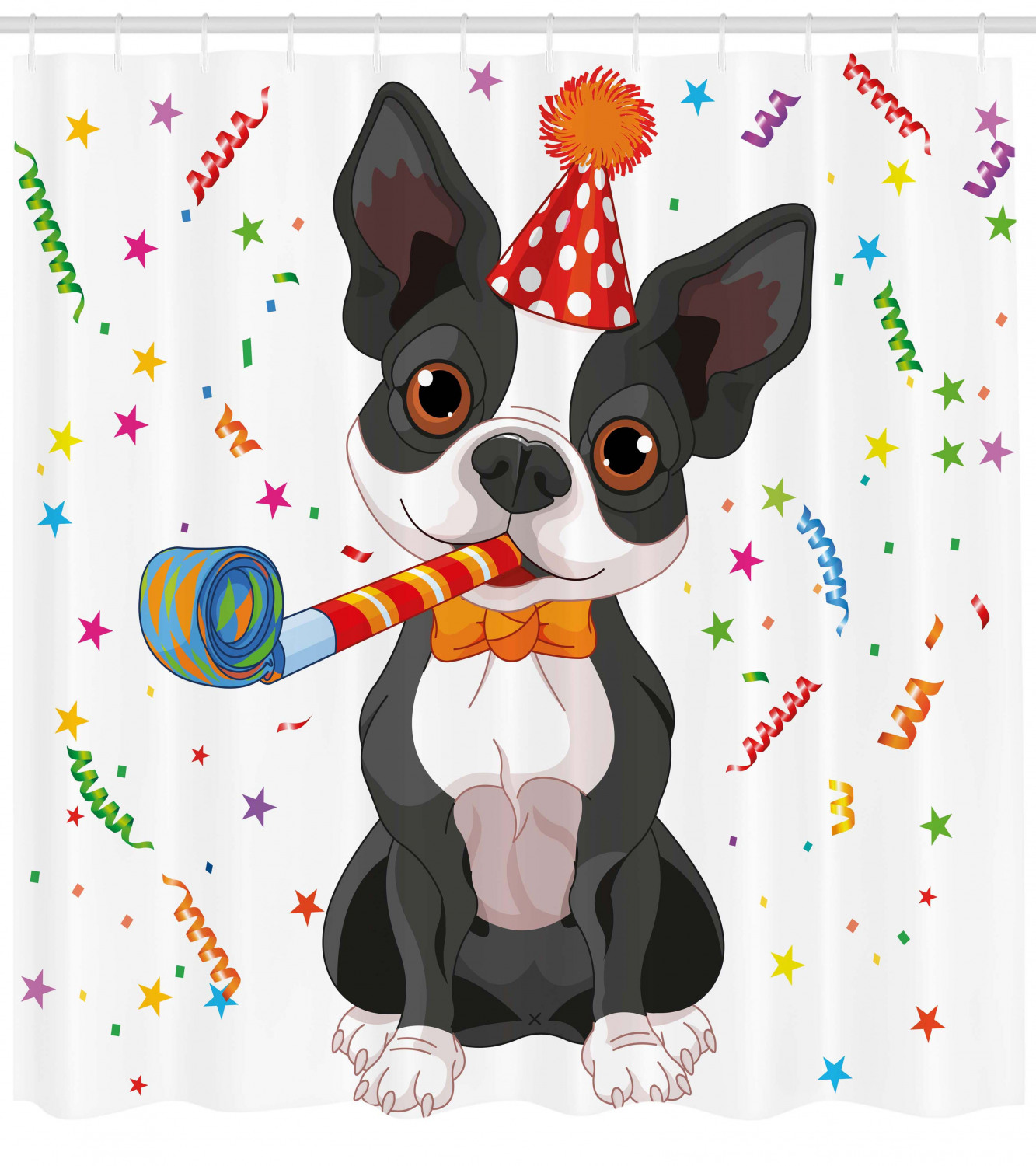 Boston Terrier Dog Print Shower Curtain for Cute Bathroom Decor