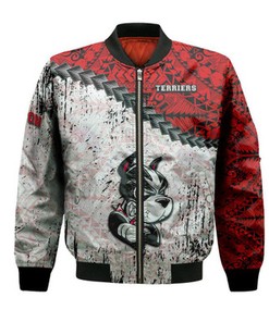 Boston University Terriers Bomber Jacket Grunge Polynesian Tattoo- NCAA