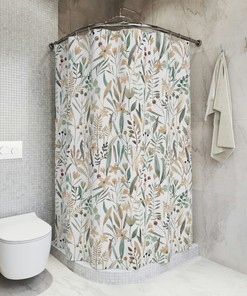 Botanical Boho Floral Pattern Print Fabric Shower Curtain for Nature Inspired Bathroom Decor