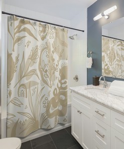 Botanical Floral Boho Shower Curtain - Flowers and Foliage in a Bohemian Style