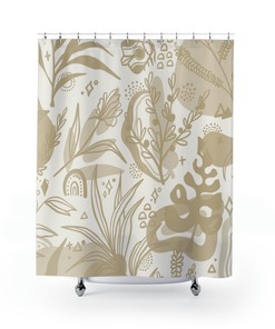 Botanical Floral Boho Shower Curtain - Flowers and Foliage in a Bohemian Style