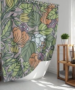 Botanical Floral Forest Waterproof Shower Curtain with Colorful Wildflowers for Housewarming Gift