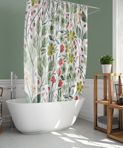 Botanical Floral Leaves Shower Curtain with Garden Berries for Refreshing Bathroom Decor