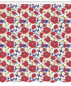 Botanical Flowers Pattern Fabric Shower Curtain for Stylish Bathroom Decor