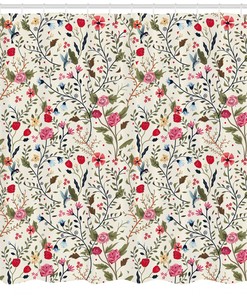Botanical Garden Pattern Fabric Shower Curtain for Natural Bathroom Decor