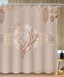 Botanical Leaves and Flower Shower Curtain, Minimalist Bohemia Art, Bathroom Decor