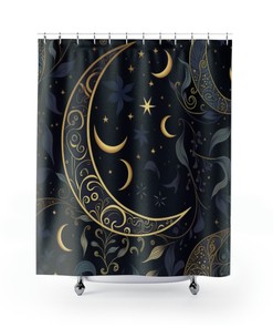 Botanical Shower Curtain with Waning Crescent Moon for an Aesthetic Touch
