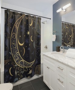 Botanical Shower Curtain with Waning Crescent Moon for an Aesthetic Touch
