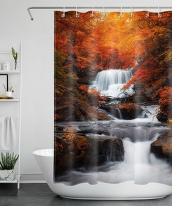 Botanical Watercolor Autumn Garden Shower Curtain - Flowers Leaves on Off White Background - A Beautiful Addition to Your Bathroom