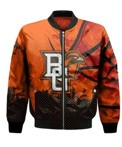 Bowling Green Falcons Bomber Jacket Basketball Net Grunge Pattern- NCAA