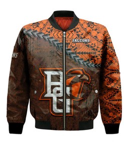 Bowling Green Falcons Bomber Jacket Grunge Polynesian Tattoo- NCAA