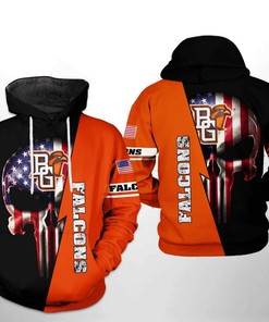 Bowling Green Falcons NCAA US Flag Skull 3D Hoodie