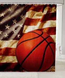 Boys Basketball Shower Curtain - Featuring American Flag and Ball Sports Design